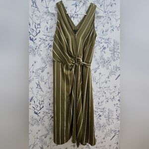 Ann Taylor Olive Green Striped Sleeveless Wrap Dress